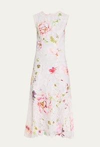 Monique Lhuillier - Floral Printed Lace Midi Dress