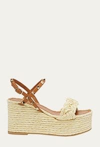 Valentino Garavani - Rockstud Raffia Ankle-Strap Wedge Espadrilles