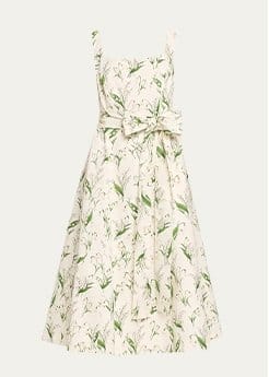 Carolina Herrera - Floral Print Midi Dress with Sash Belt
