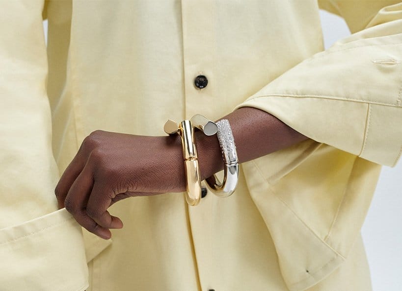 Model wears Tabayer - Oera 18K Gold and White Gold Diamond Pavé Bracelet