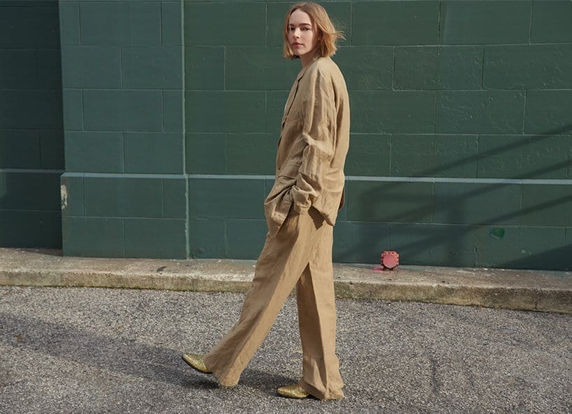 Model Wears R13 - Oversized Ragged Blazer and Wide-Leg Trousers