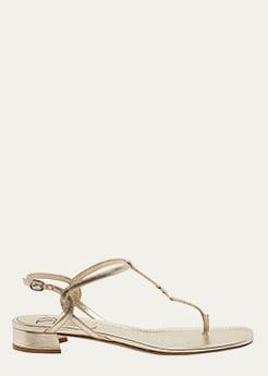 VALENTINO GARAVANI - VLogo Metallic Slingback Thong Sandals