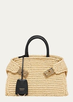 FERRAGAMO - Hug Mini Crochet Raffia Top-Handle Bag