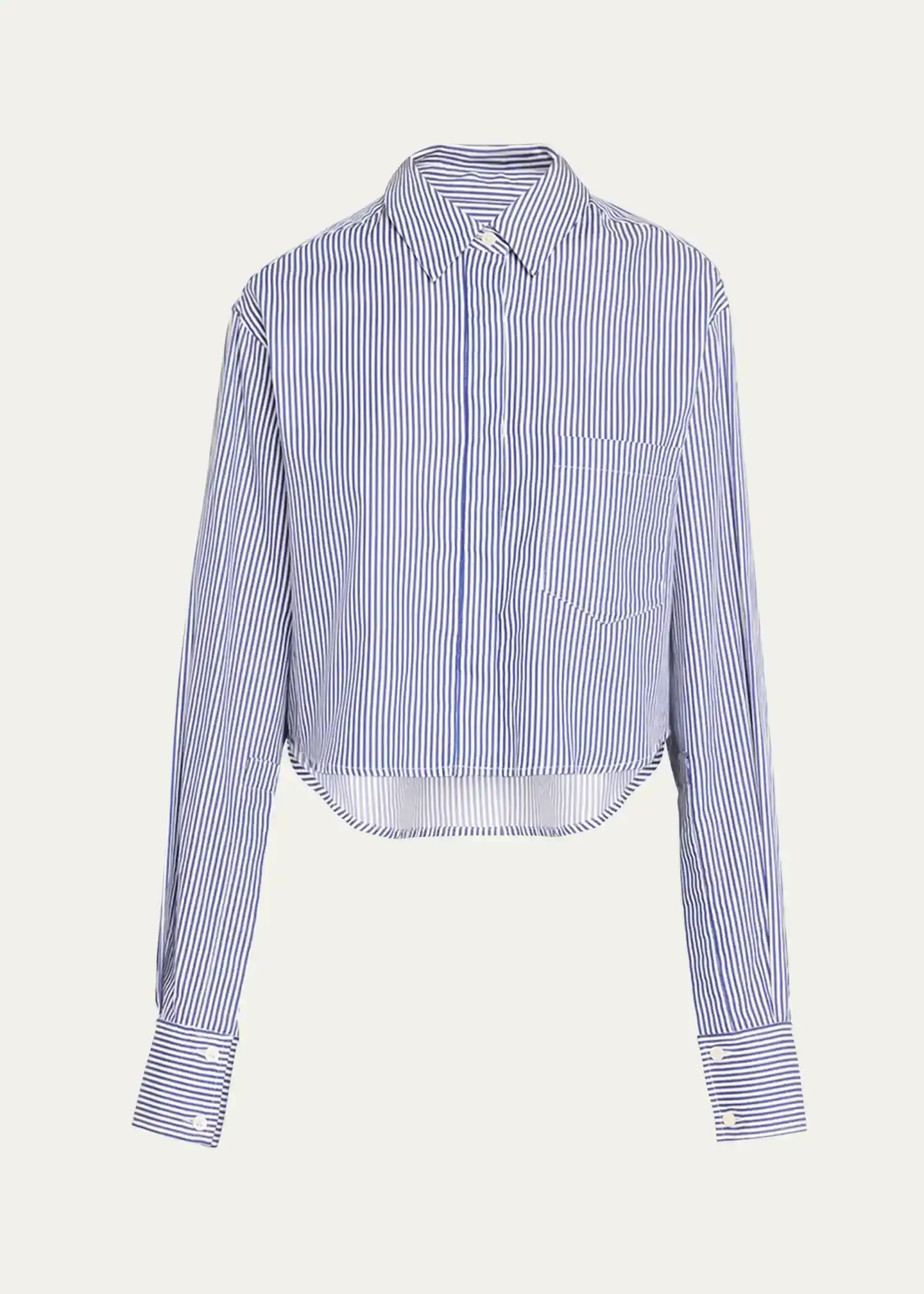 Renata Cropped Cotton Stripe Button-Front Shirt