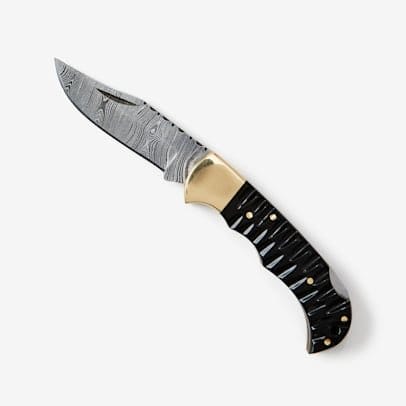 Chiseled Buffalo Horn Damascus Folding Knife