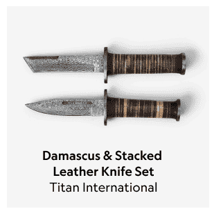 Damascus and Stacked Leather Knife Set