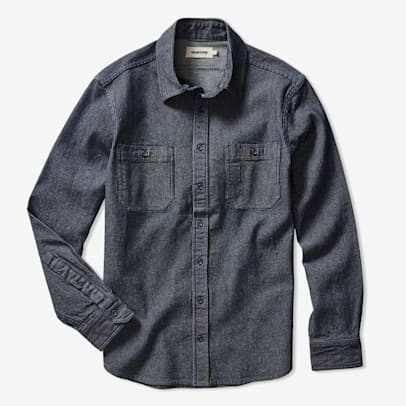 The Utility Shirt in Rinsed Indigo Stripe