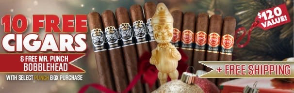 10 Free Cigars, Free Mr. Punch Bobblehead, + Free Shipping with Select Punch Boxes!