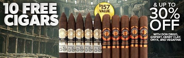 10 Free Cigars + Up To 30% Off Don Diego, Gispert, Henry Clay, & More!