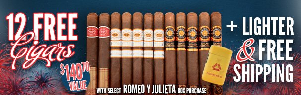 12 Free Cigars, Lighter, + Free Shipping with Romeo y Julieta!