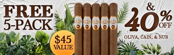 5 Free Cigars + 40% Off Oliva, Cain, and Nub!