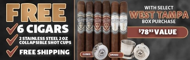 6 Free Cigars, Free Shot Cups, & Free Shipping with West Tampa Boxes!