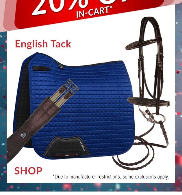 English tack sale 20% off in cart