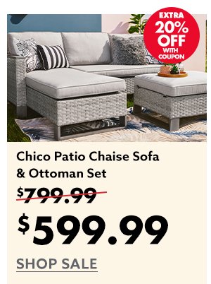 Chico Patio Chaise Sofa & Ottoman Set