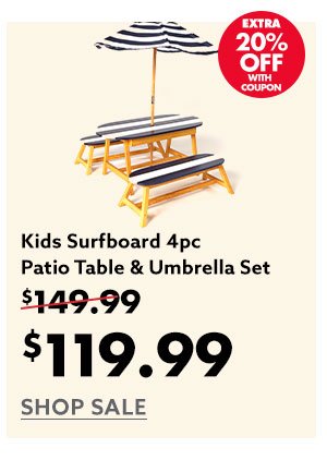 Kids Surfboard 4pc Patio Table & Umbrella Set