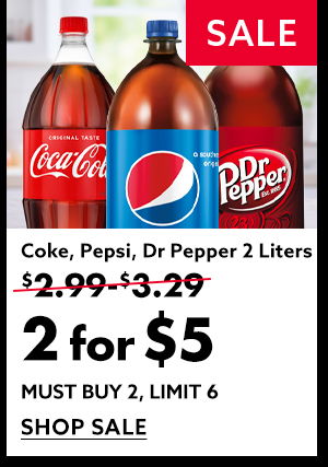 Coke, Pepsi, Dr Pepper 2 Liters