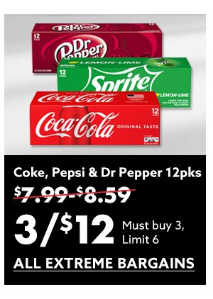 Coke, Pepsi & Dr Pepper 12pks