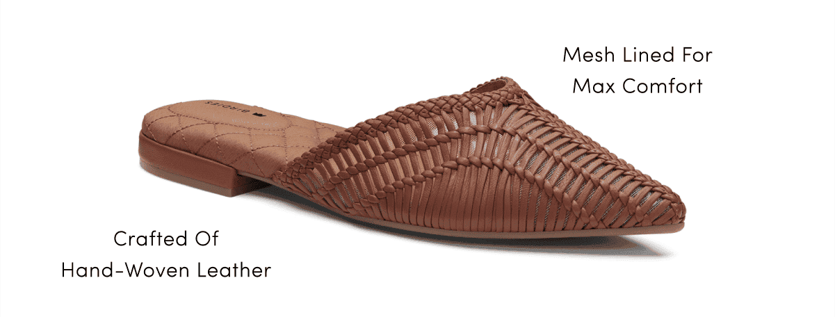 Swan in Cognac Woven Leather: mesh-lined for max comfort.