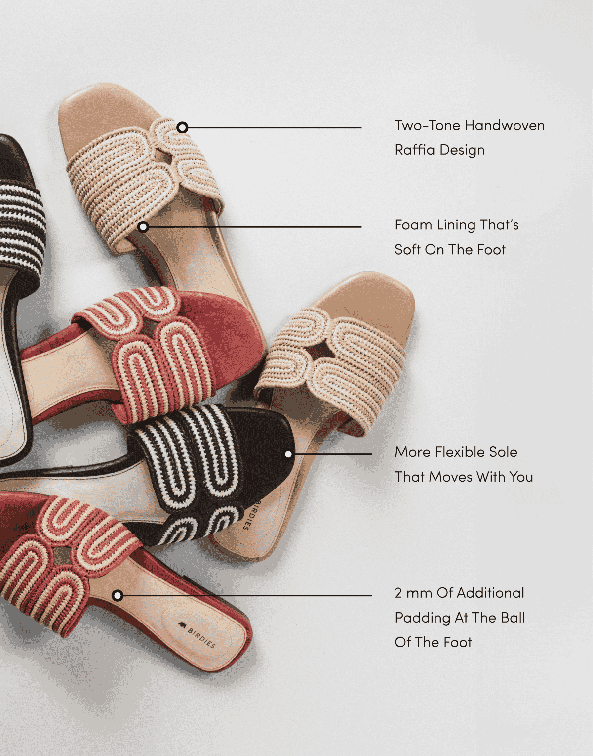 NEW sandals with a NEW and improved fit: Two-tone handwoven raffia design; Foam lining that’s soft on the foot; More flexible sole that moves with you; 2mm of additional padding at the ball of the foot