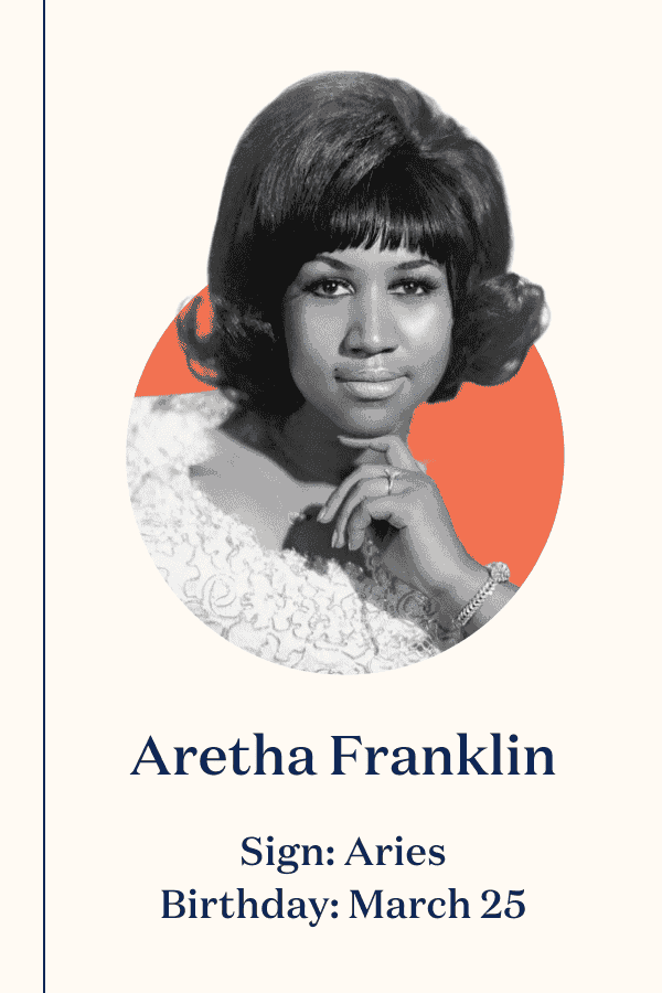 Aretha Franklin Sign: Aries Birthday: March 25
