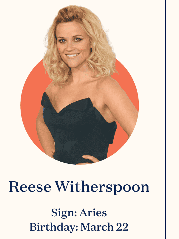 Reese Witherspoon Sign: Aries Birthday: March 22