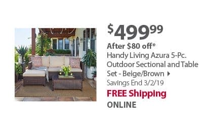 Handy Living Azura 5-Pc. Outdoor Sectional and Table Set - Beige/Brown