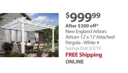 New England Arbors Atrium 12' x 12' Attached Pergola - White