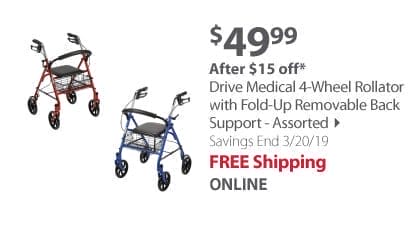 Drive Medical 4-Wheel Rollator with Fold-Up Removable Back Support - Assorted