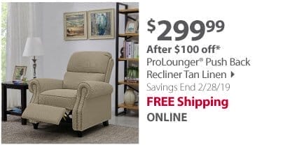 ProLounger® Push Back Recliner Tan Linen