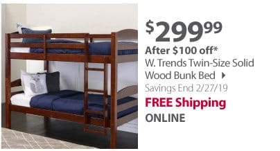 W. Trends Twin-Size Solid Wood Bunk Bed 