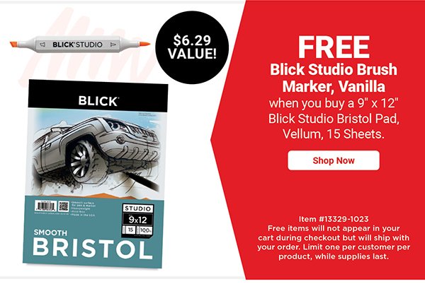 Free! Blick Studio Brush Marker - Vanilla when you buy a 9" x 12" Blick Studio Bristol Pad, Vellum, 15 Sheets.