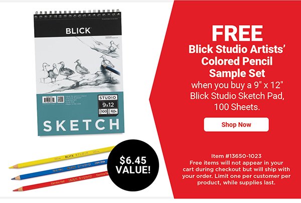 Free! Blick Studio Artists' Colored Pencil Sample Set when you buy 9" x 12" Blick Studio Sketch Pad, 100 Sheets