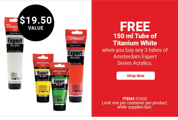 FREE 150 ml Titanium White tube when you buy any three tubes of Amsterdam Expert Series Acrylics