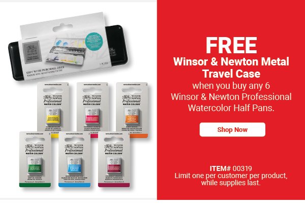 FREE Winsor & Newton Metal Travel Case when you buy any 6 Winsor & Newton Professional Watercolor Half Pans.