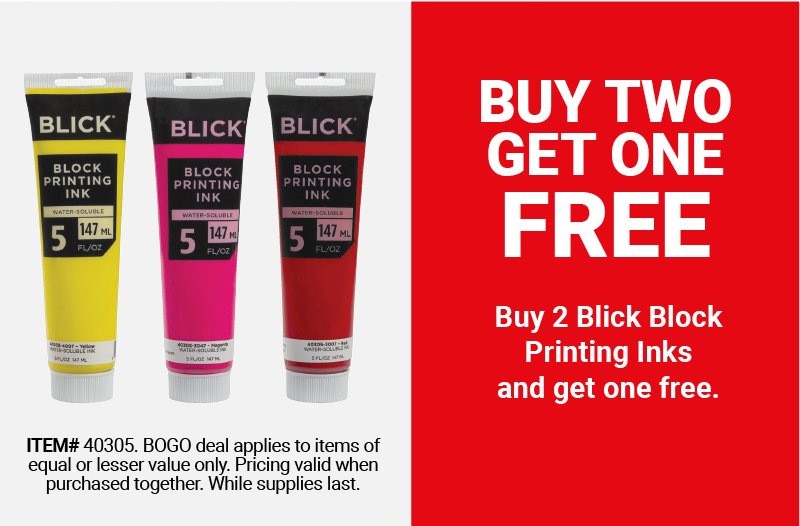 Buy Two Get One Free: Buy 2 Blick Block Printing Inks and get one free.