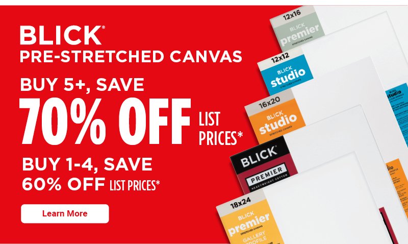 Blick Pre-Stretched Canvas: Buy 5+ Save 70% off list prices, Buy 1-4, save 60% off