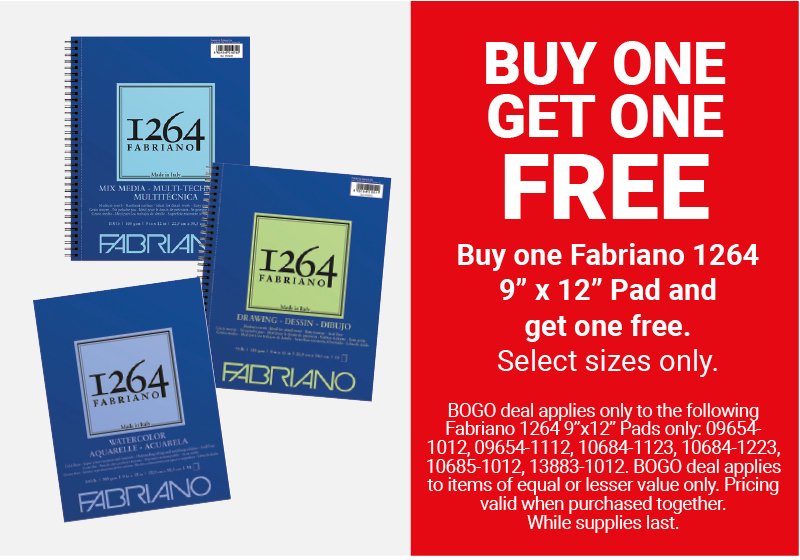 Buy One Get One Free: Buy one Fabriano 1264 9" x 12" Pad and get one free