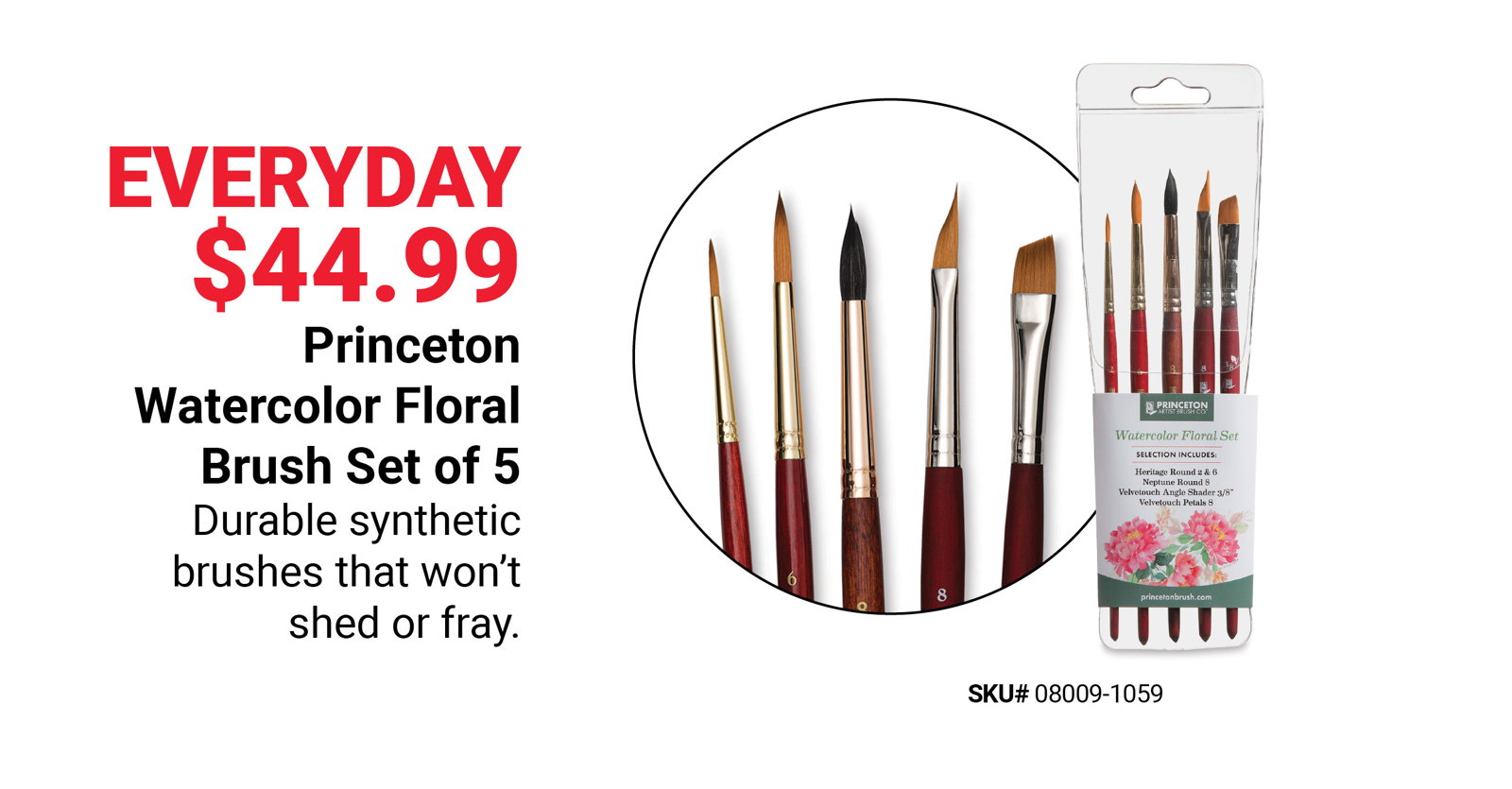 Princeton Watercolor Floral Brush Set of 5 Everyday \\$44.99