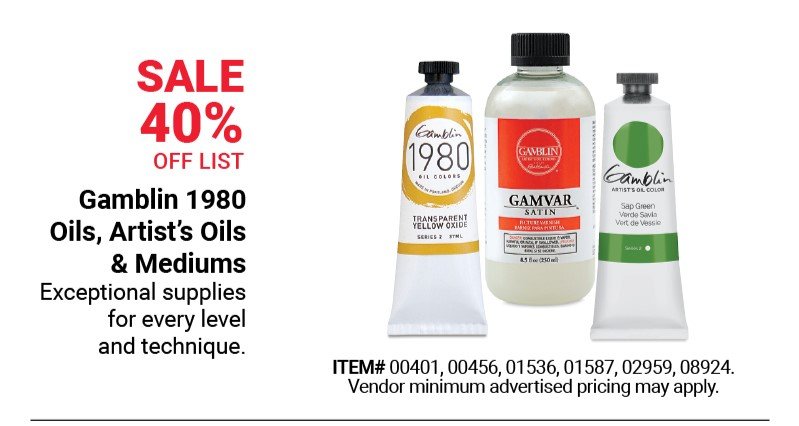 Sale 40% off list: Gamblin 1980 Oils, Artist's Oils & Mediums