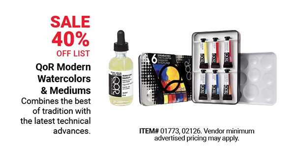 QoR Modern Watercolors & Mediums Sale 40% Off List