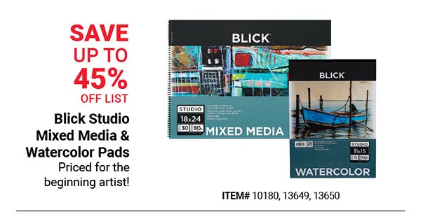 Blick Studio Mixed Media & Watercolor Pads Save Up to 45% Off List