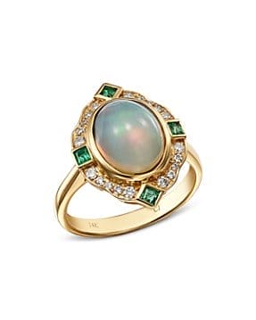 Ethiopian Opal Emerald & Diamond Cocktail Ring in 14K Yellow Gold - 100% Exclusive