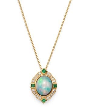 Ethiopian Opal Emerald & Diamond Pendant Necklace in 14K Yellow Gold 18 - 100% Exclusive