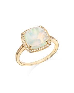 Opal & Diamond Halo Ring in 14K Yellow Gold - 100% Exclusive