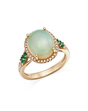 Opal Emerald & Diamond Halo Ring in 14K Yellow Gold - 100% Exclusive