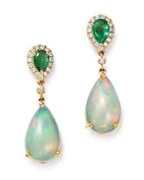 Ethiopian Opal Emerald & Diamond Teardrop Drop Earrings in 14K Yellow Gold - 100% Exclusive