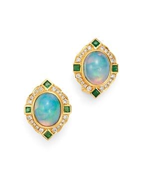 Ethiopian Opal Emerald & Diamond Earrings in 14K Yellow Gold - 100% Exclusive