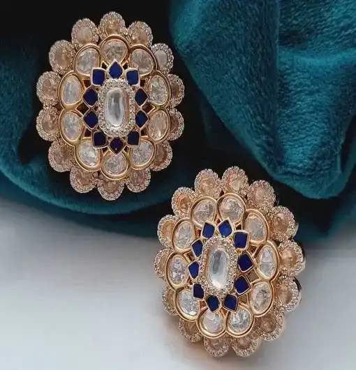 Image of NAIRA KUNDAN STUDS In Blue