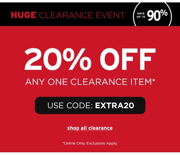 20% OFF Any One Clearance Item - Click to Shop All Clearance