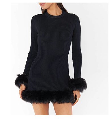 Fran Mini Dress | Black Knit w/Faux Fur